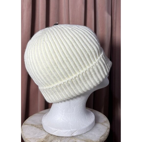 Hat Beanie Knit Cap Smiley Face Fleece Ivory Yellow - Picture 4 of 8